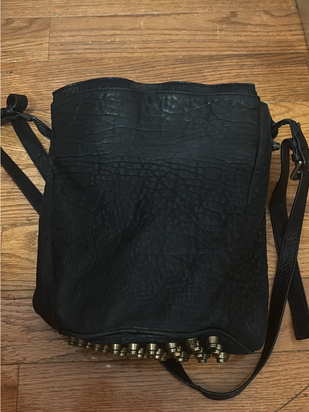 Alexander Wang Diego Bucket Bag, Black Studded Crossbody Leather Shoulder Bag